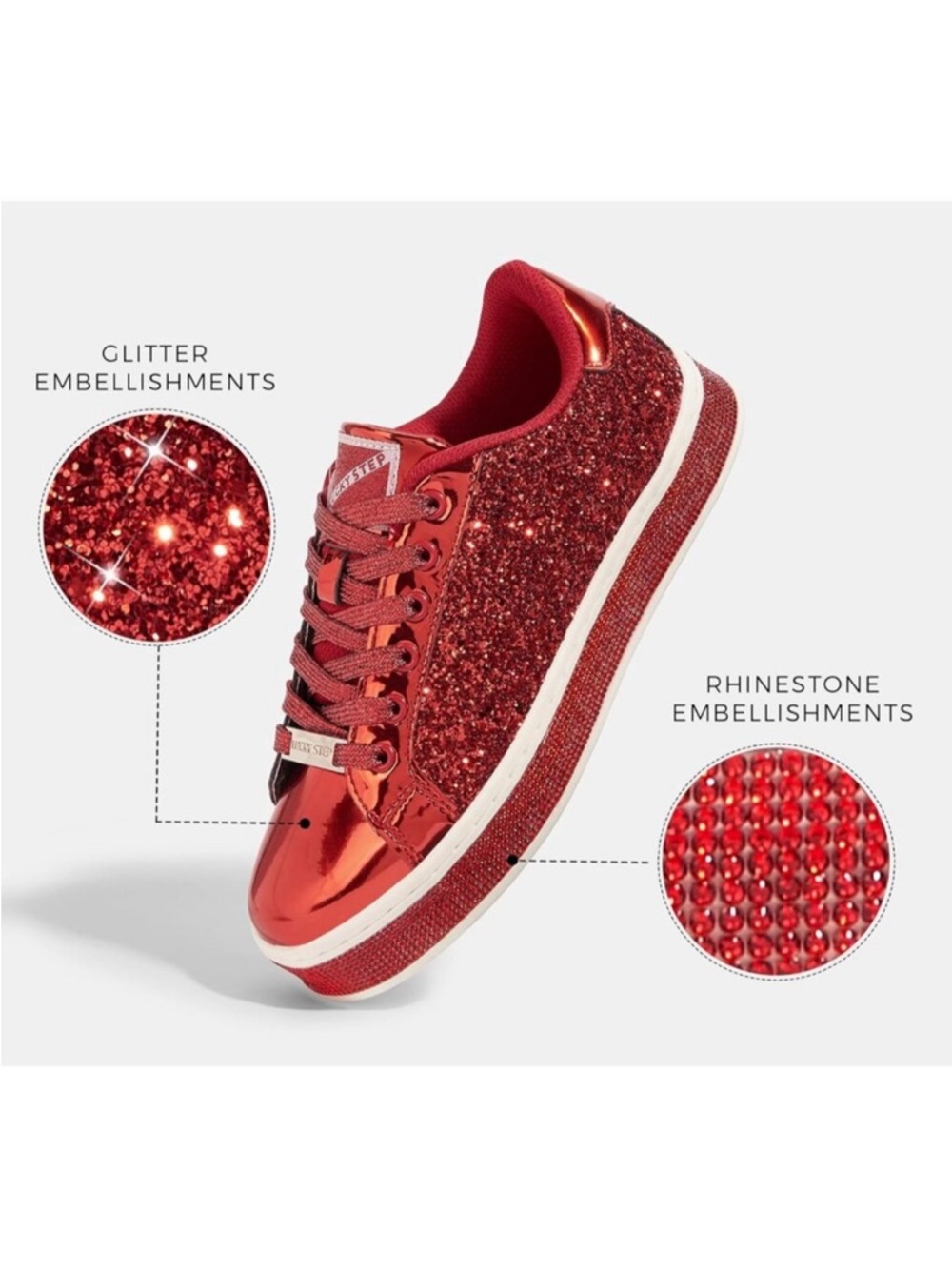 LUCKY STEP Ruby Red Glitter Sneakers Platform Low Top Sparkly Bling Shoes 8.5 - Picture 2 of 12